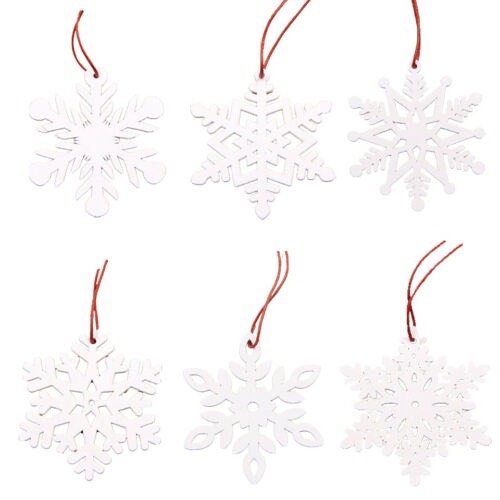 Set 6 phụ kiện hình bông tuyết đỏ và trắng bằng gỗ decor treo trang trí cây thông noel ngày lễ giáng sinh
