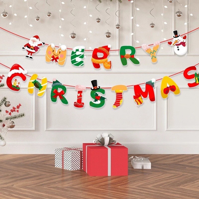 DÂY CỜ GIẤY TREO CHỮ MERRY CHRISMAST PHỤ KIỆN TREO TRANG TRÍ NOEL NGÀY LỄ GIÁNG SINH