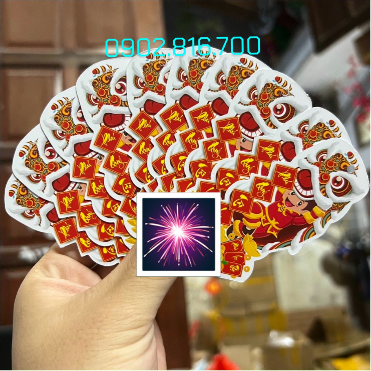 Set 5 Liễng hình lân in 2 mặt in đủ chữ treo cây mai đào tắc phụ kiện trang trí Decor TẾT năm mới