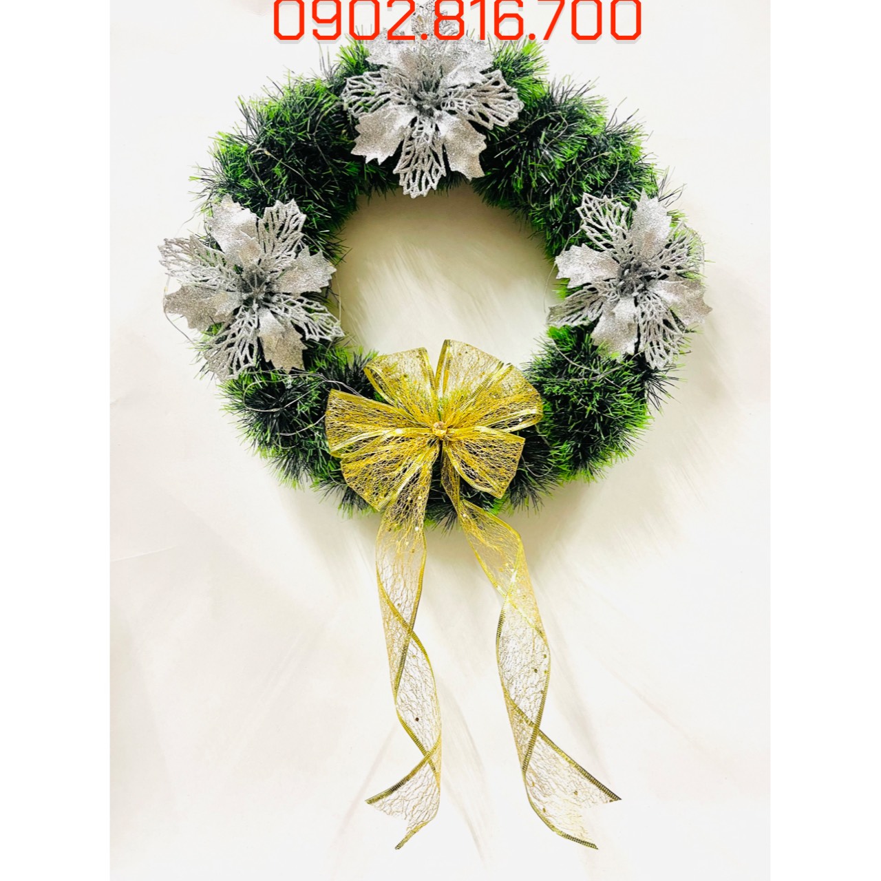 Vòng nguyệt quế 35cm có đèn led phát sáng treo cửa Decor trang trí Noel ngày lễ giáng sinh phong cách sang trọng