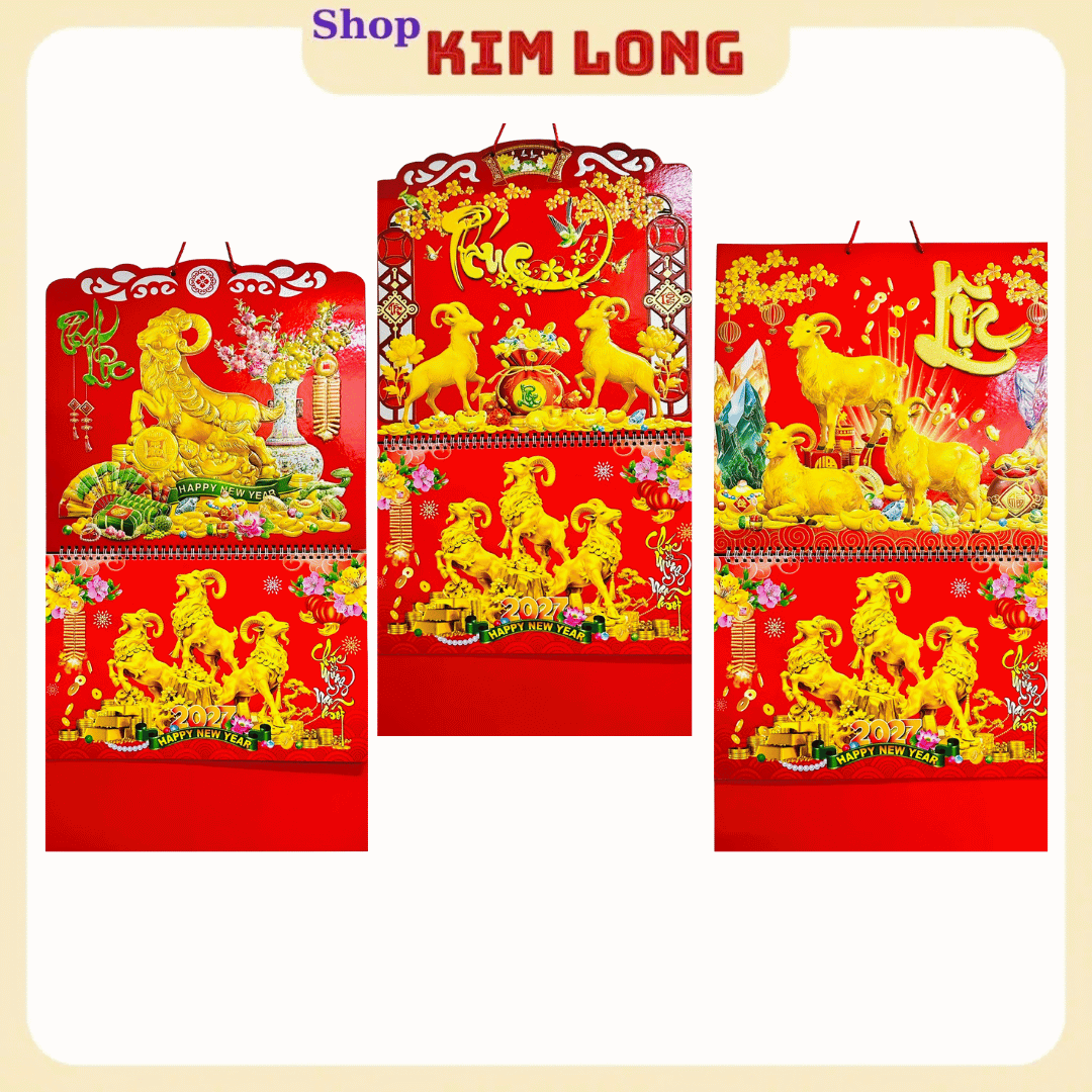 LỊCH TREO TƯỜNG TẾT ĐINH MÙI 2027 - BÌA LỊCH LÒ XO GIỮA GẮN BỘ SỐ/ LỊCH THÁNG 12 TỜ MỖI TỜ 1 THÁNG dochoitreemkimlongshop