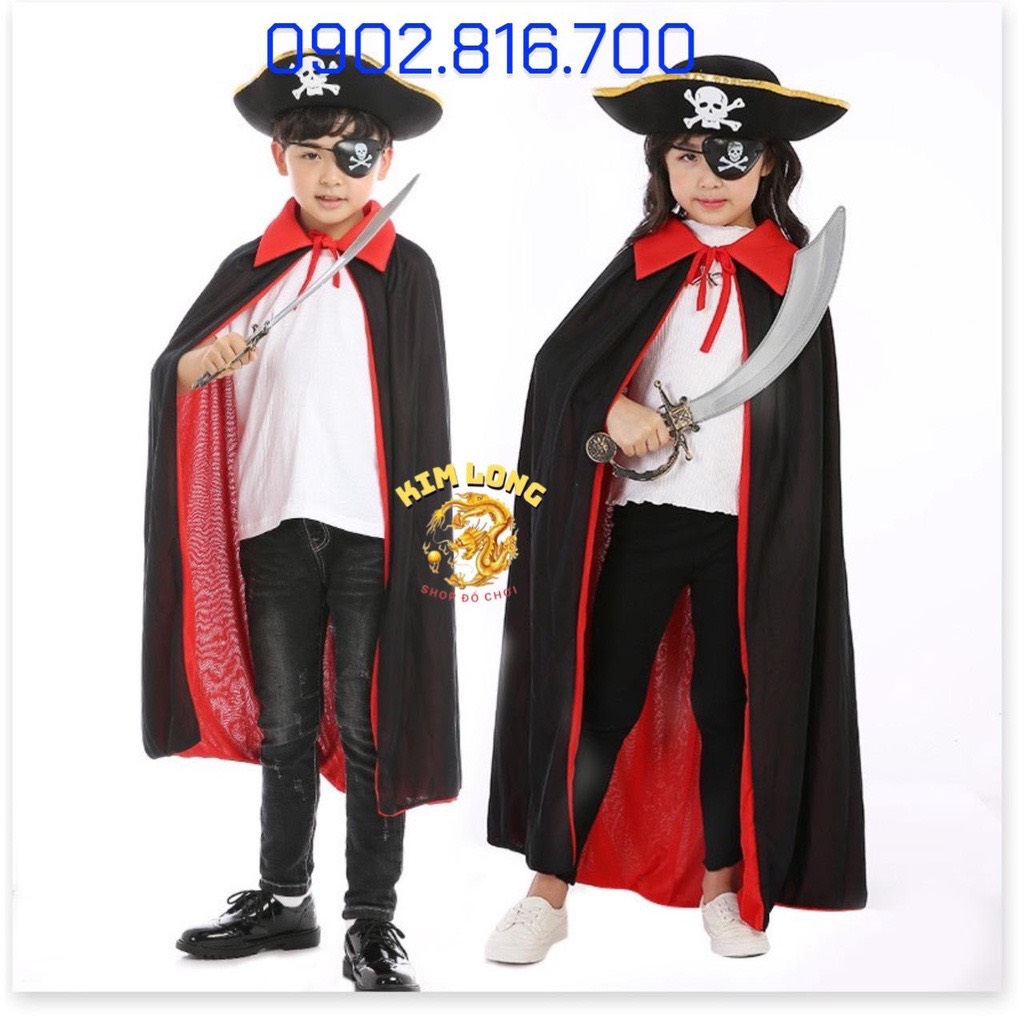 Set Áo Choàng cướp biển 2 lớp đỏ đen và nón và bịt mắt trang phục hoá trang cướp biển lễ hội Halloween