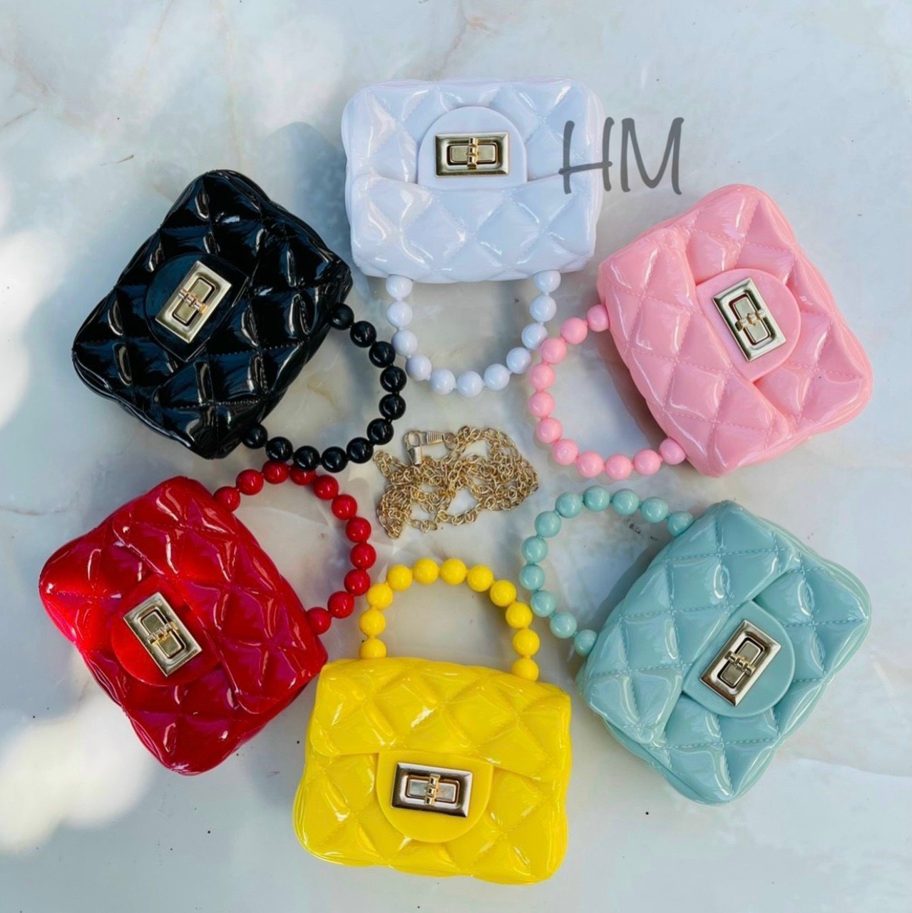 Túi xách mini quai ngọc trai trắng nhiều màu sắc xinh xắn dễ thương cho bé gái loại đẹp dày dặn