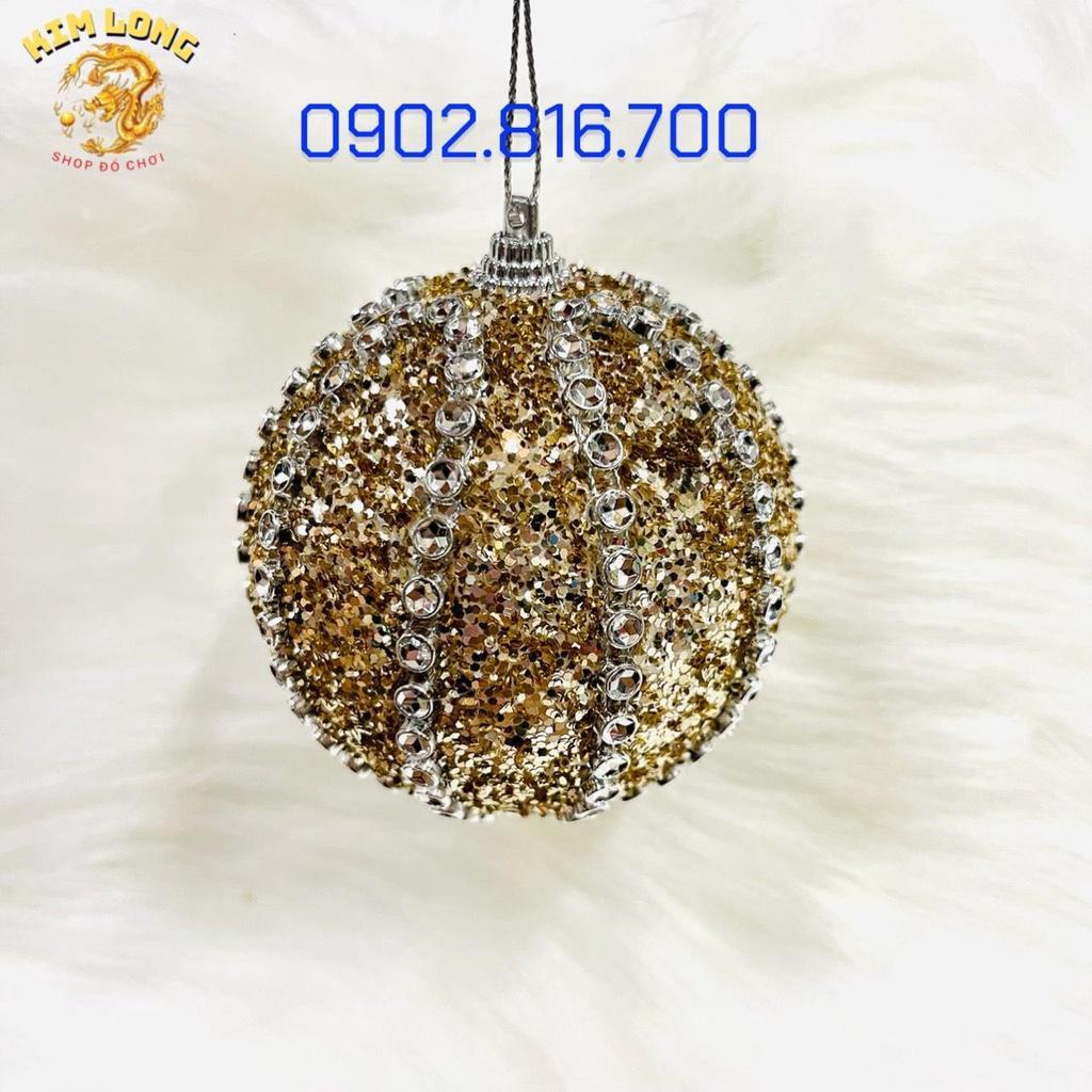 Set 3 trái châu đính kim tuyến kim sa 8cm vàng bạc đỏ phụ kiện trang trí noel ngày lễ Giáng sinh