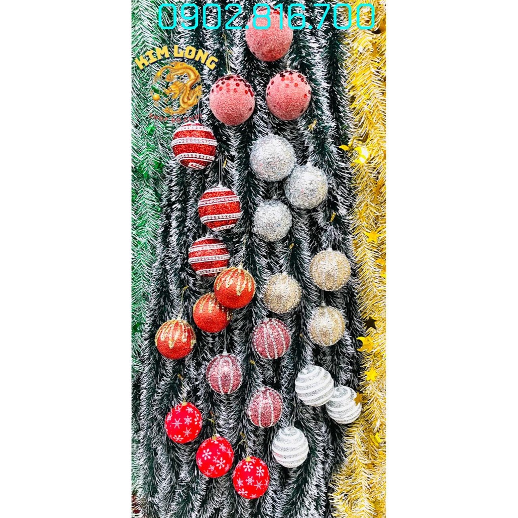 Set 3 trái châu đính kim tuyến kim sa 8cm vàng bạc đỏ phụ kiện trang trí noel ngày lễ Giáng sinh