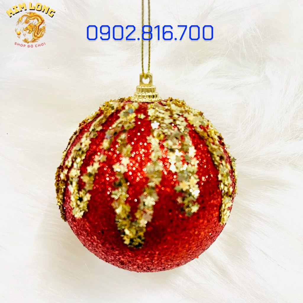 Set 3 trái châu đính kim tuyến kim sa 8cm vàng bạc đỏ phụ kiện trang trí noel ngày lễ Giáng sinh