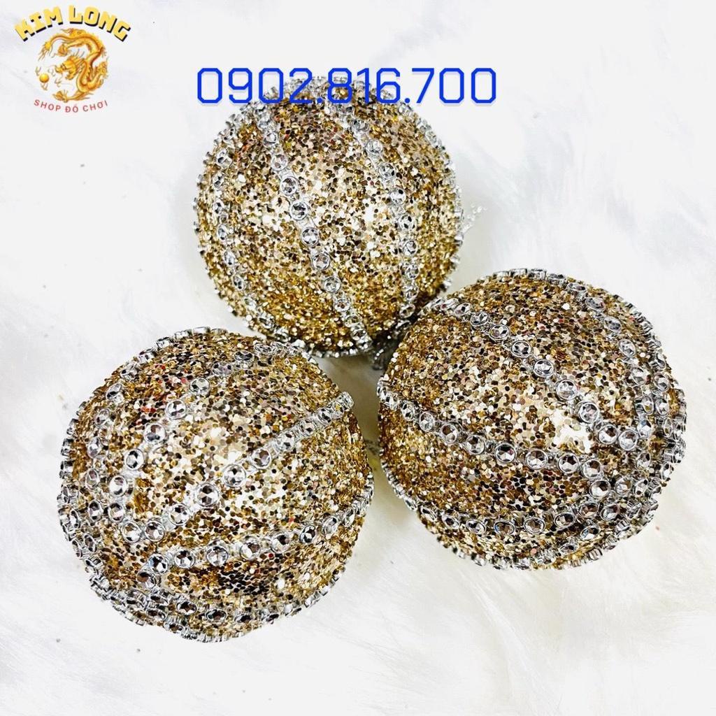 Set 3 trái châu đính kim tuyến kim sa 8cm vàng bạc đỏ phụ kiện trang trí noel ngày lễ Giáng sinh