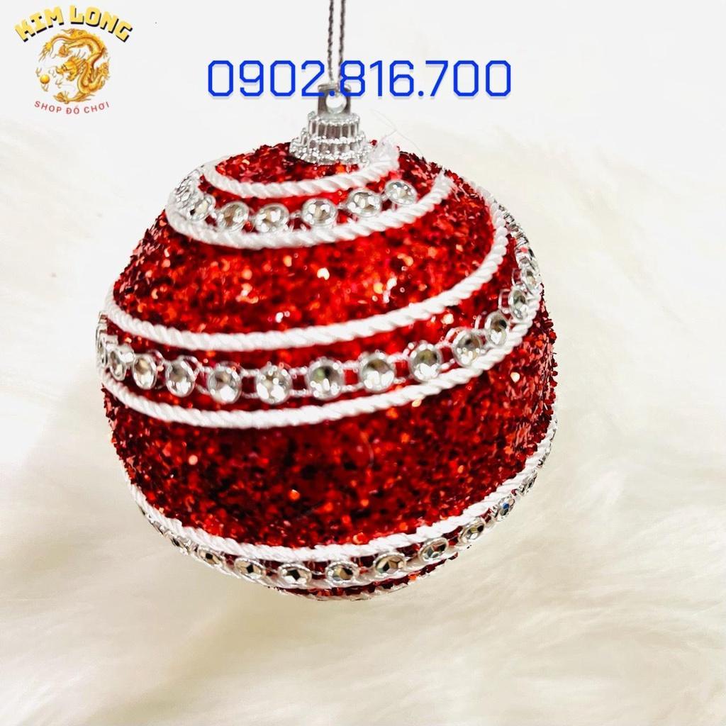 Set 3 trái châu đính kim tuyến kim sa 8cm vàng bạc đỏ phụ kiện trang trí noel ngày lễ Giáng sinh