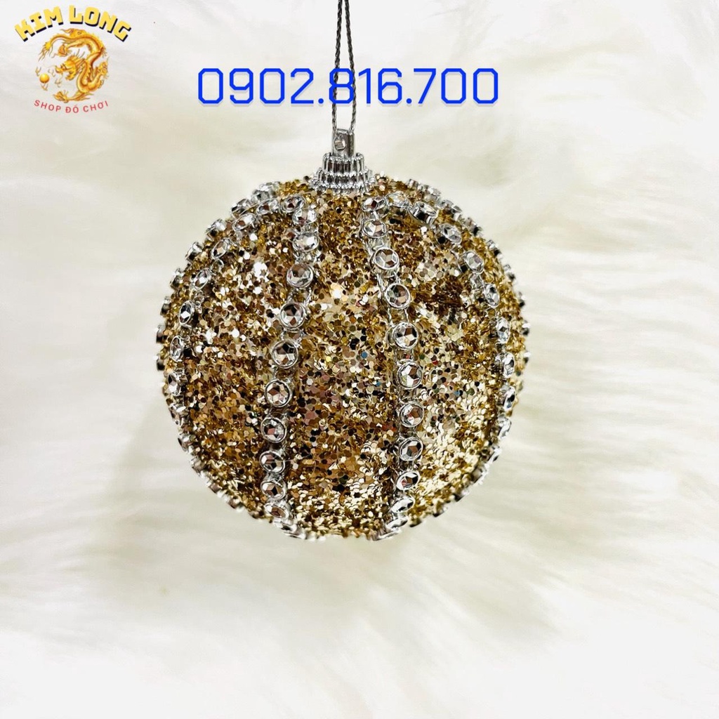 Set 3 trái châu đính kim tuyến kim sa 8cm vàng bạc đỏ phụ kiện trang trí noel ngày lễ Giáng sinh