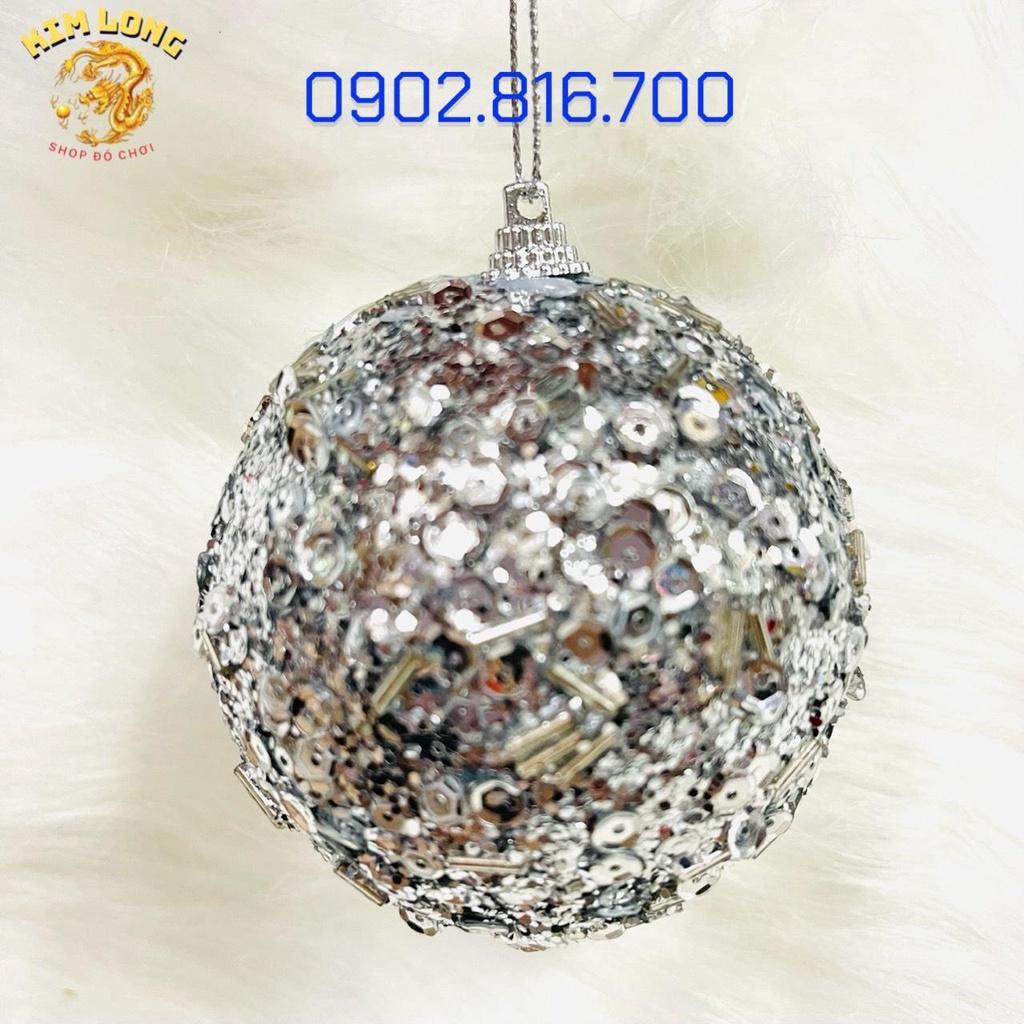 Set 3 trái châu đính kim tuyến kim sa 8cm vàng bạc đỏ phụ kiện trang trí noel ngày lễ Giáng sinh