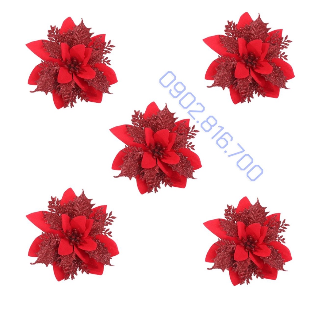 Sét 5 hoa trạng nguyên kim tuyến nhũ vàng đỏ size lớn 13cm trang trí cây thông noel vòng nguyệt quế tháp giỏ quà oản tài
