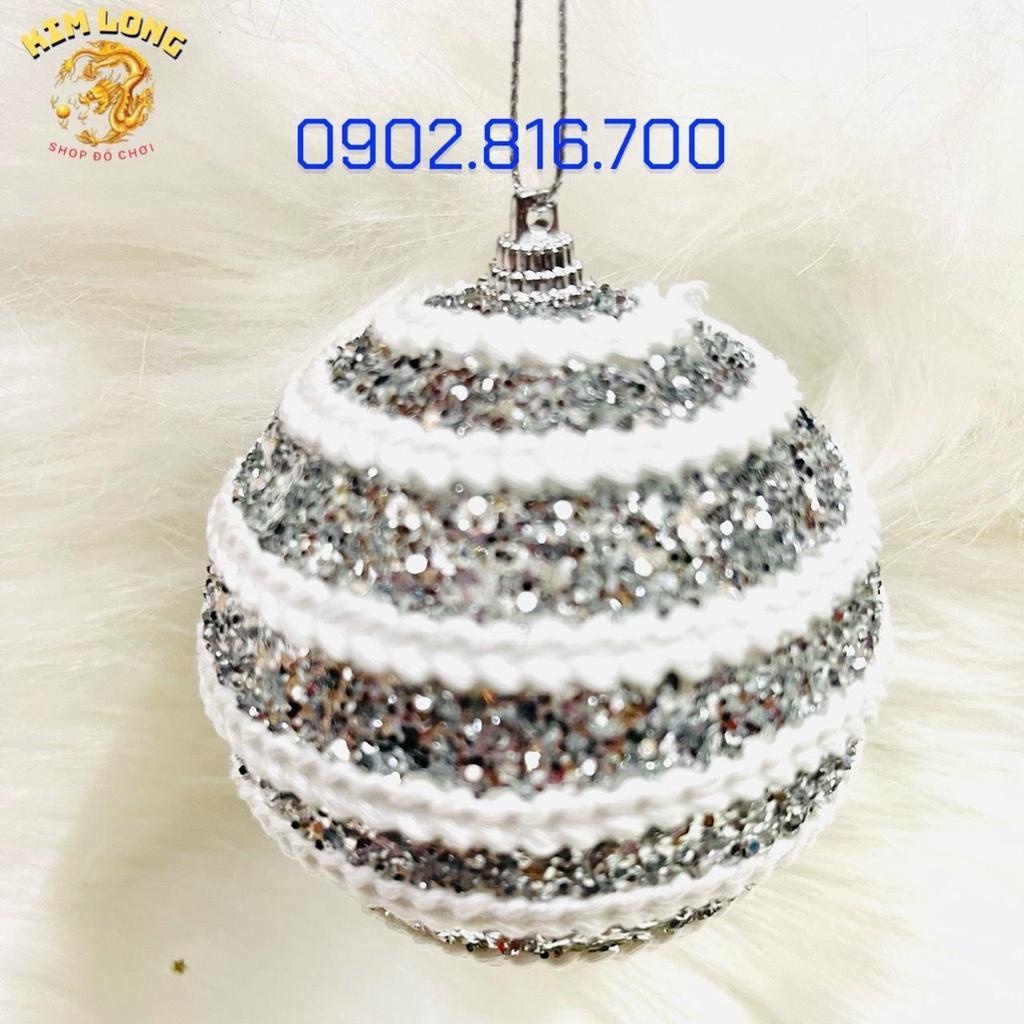 Set 3 trái châu đính kim tuyến kim sa 8cm vàng bạc đỏ phụ kiện trang trí noel ngày lễ Giáng sinh