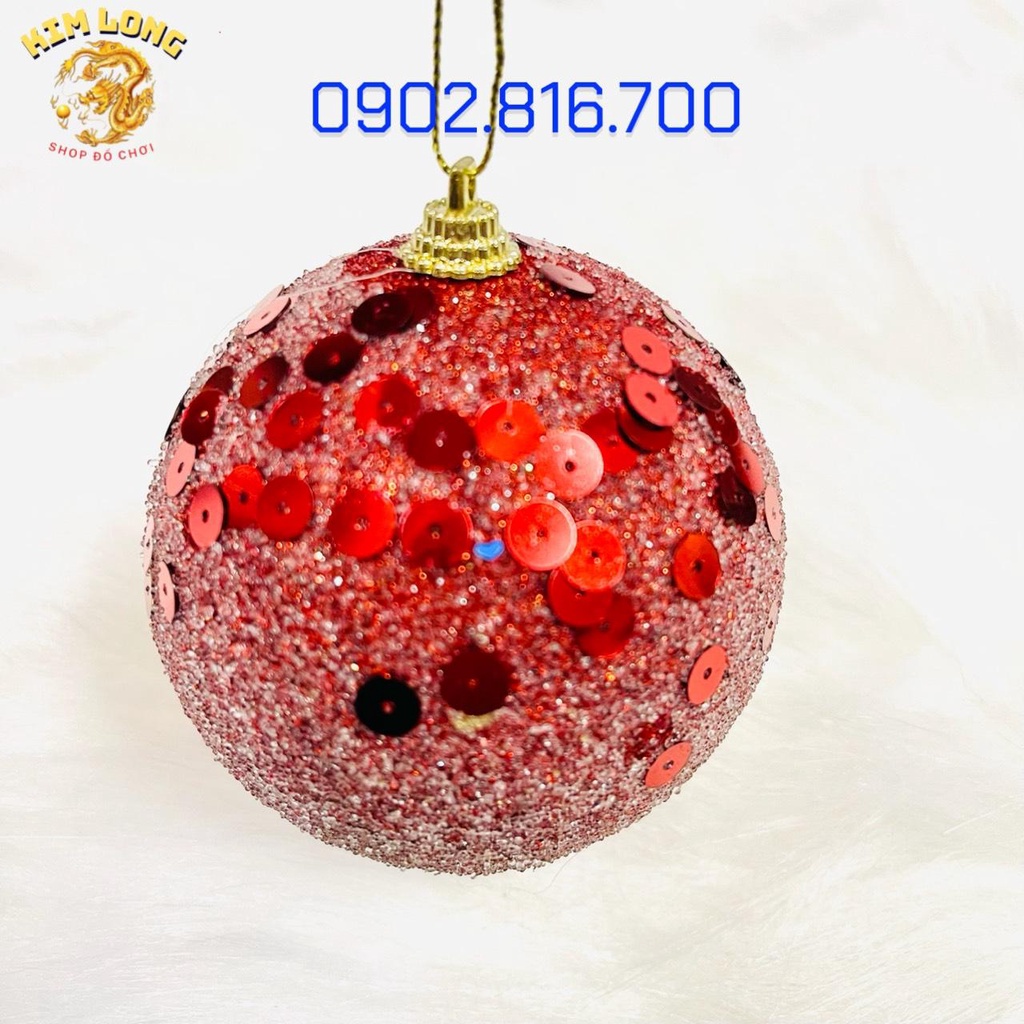 Set 3 trái châu đính kim tuyến kim sa 8cm vàng bạc đỏ phụ kiện trang trí noel ngày lễ Giáng sinh