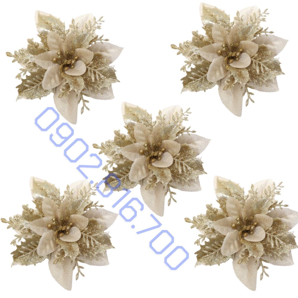 Sét 5 hoa trạng nguyên kim tuyến nhũ vàng đỏ size lớn 13cm trang trí cây thông noel vòng nguyệt quế tháp giỏ quà oản tài