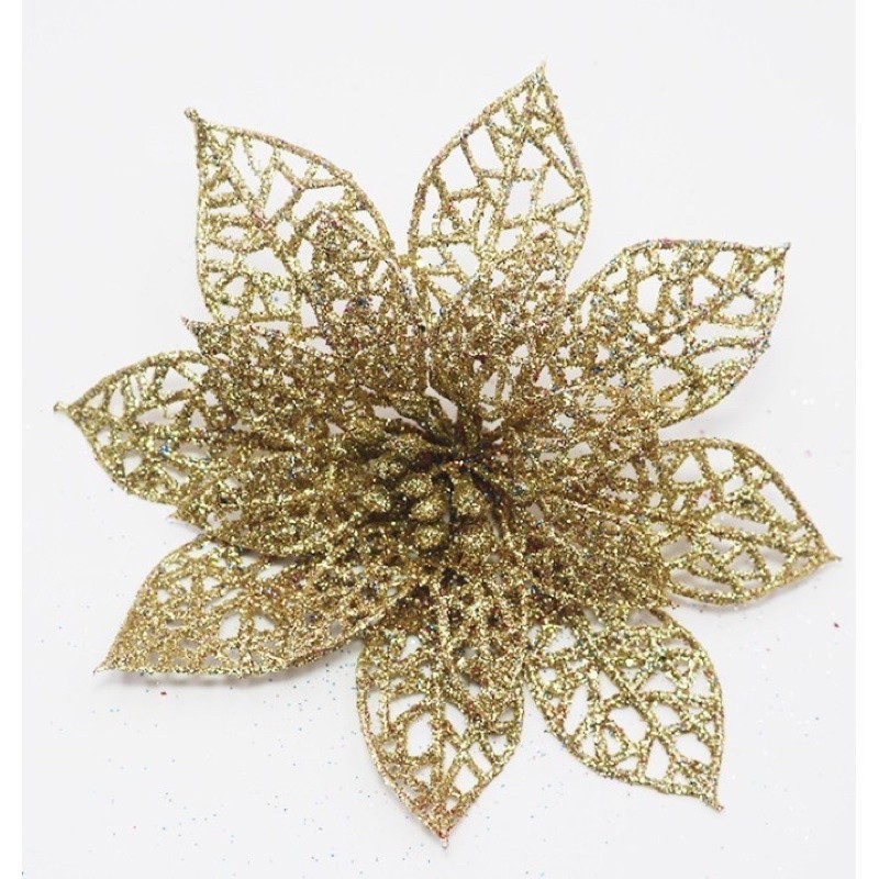 Sét 5 hoa trạng nguyên kim tuyến nhũ vàng đỏ size lớn 13cm trang trí cây thông noel vòng nguyệt quế tháp giỏ quà oản tài