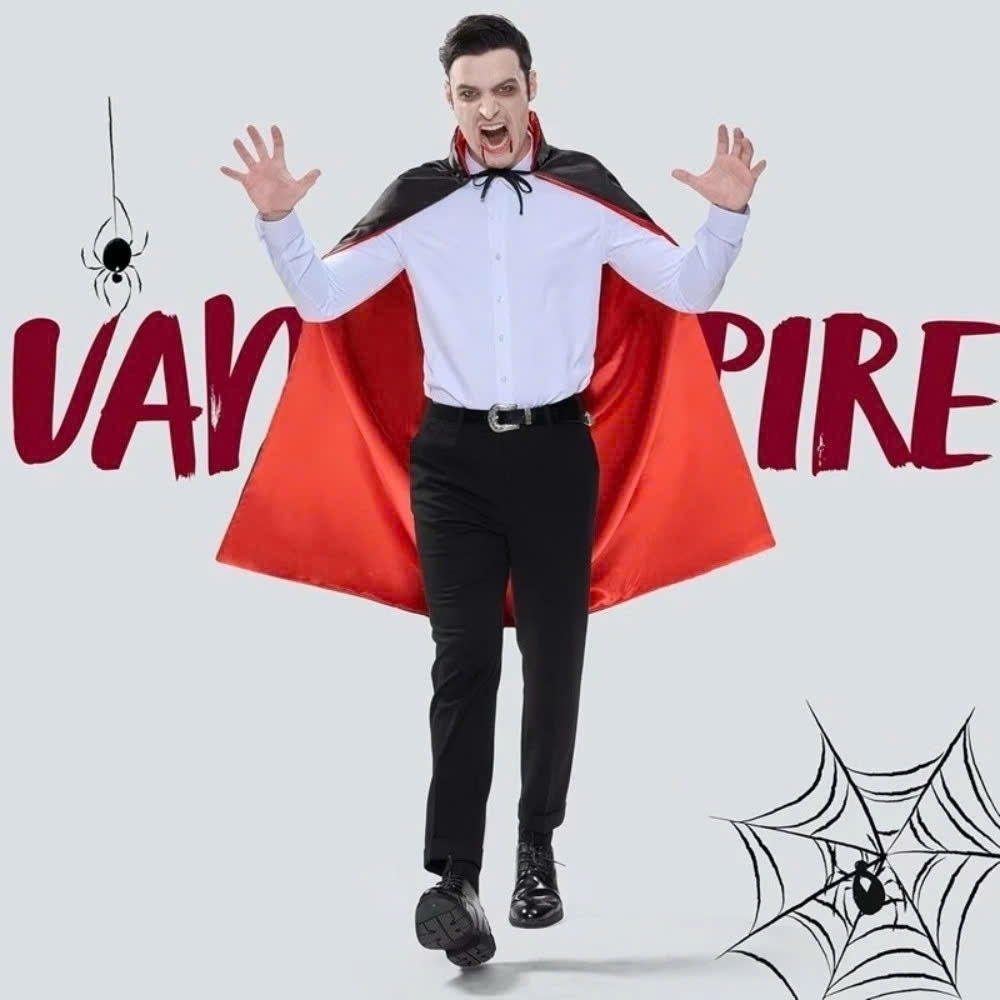 Áo Choàng có nón ma cà rồng 2 lớp đổi 2 màu đỏ đen trang phục hoá trang lễ hội halloween cho trẻ em và người lớn