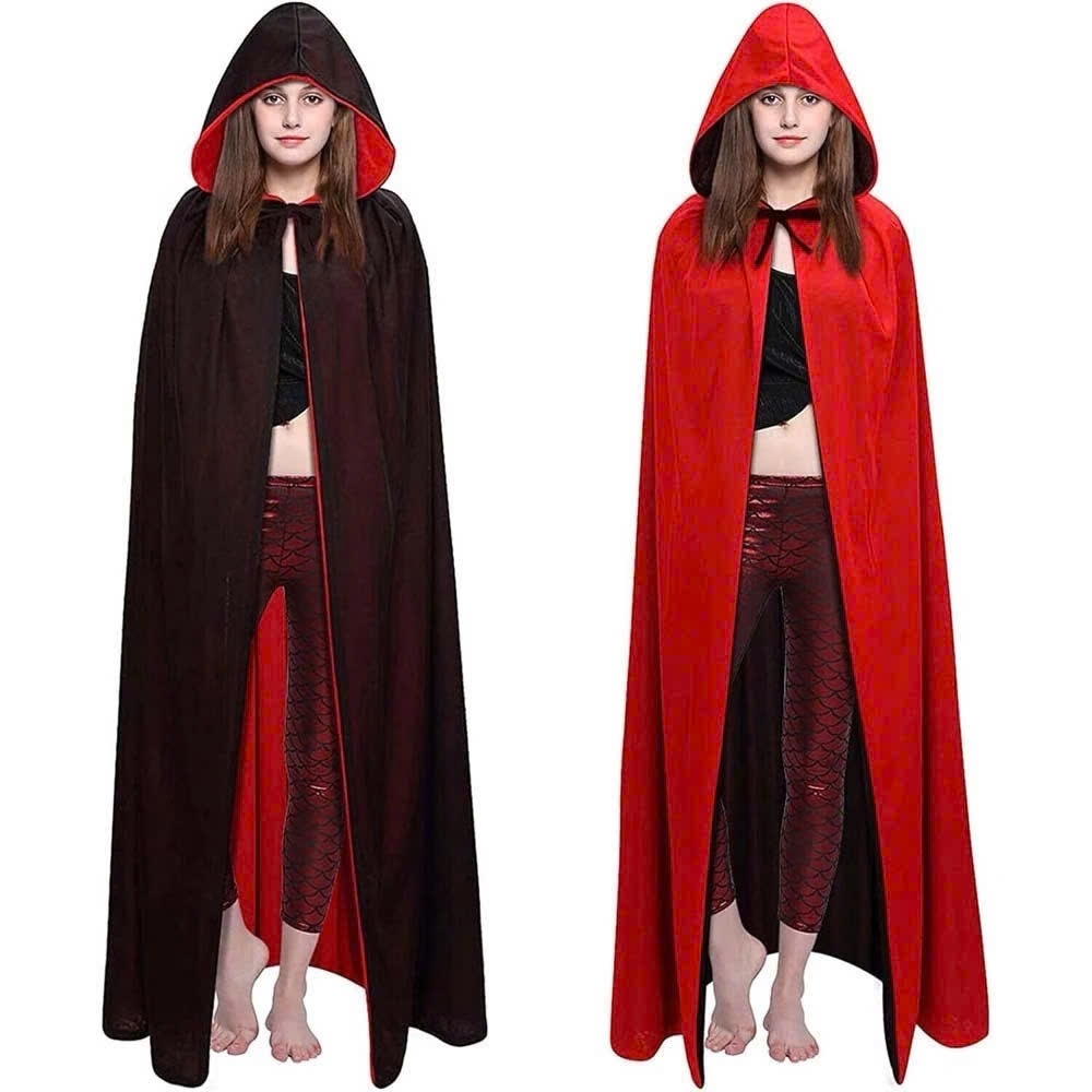 Áo Choàng có nón ma cà rồng 2 lớp đổi 2 màu đỏ đen trang phục hoá trang lễ hội halloween cho trẻ em và người lớn
