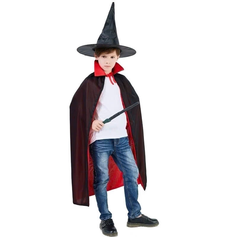 Áo Choàng có nón ma cà rồng 2 lớp đổi 2 màu đỏ đen trang phục hoá trang lễ hội halloween cho trẻ em và người lớn