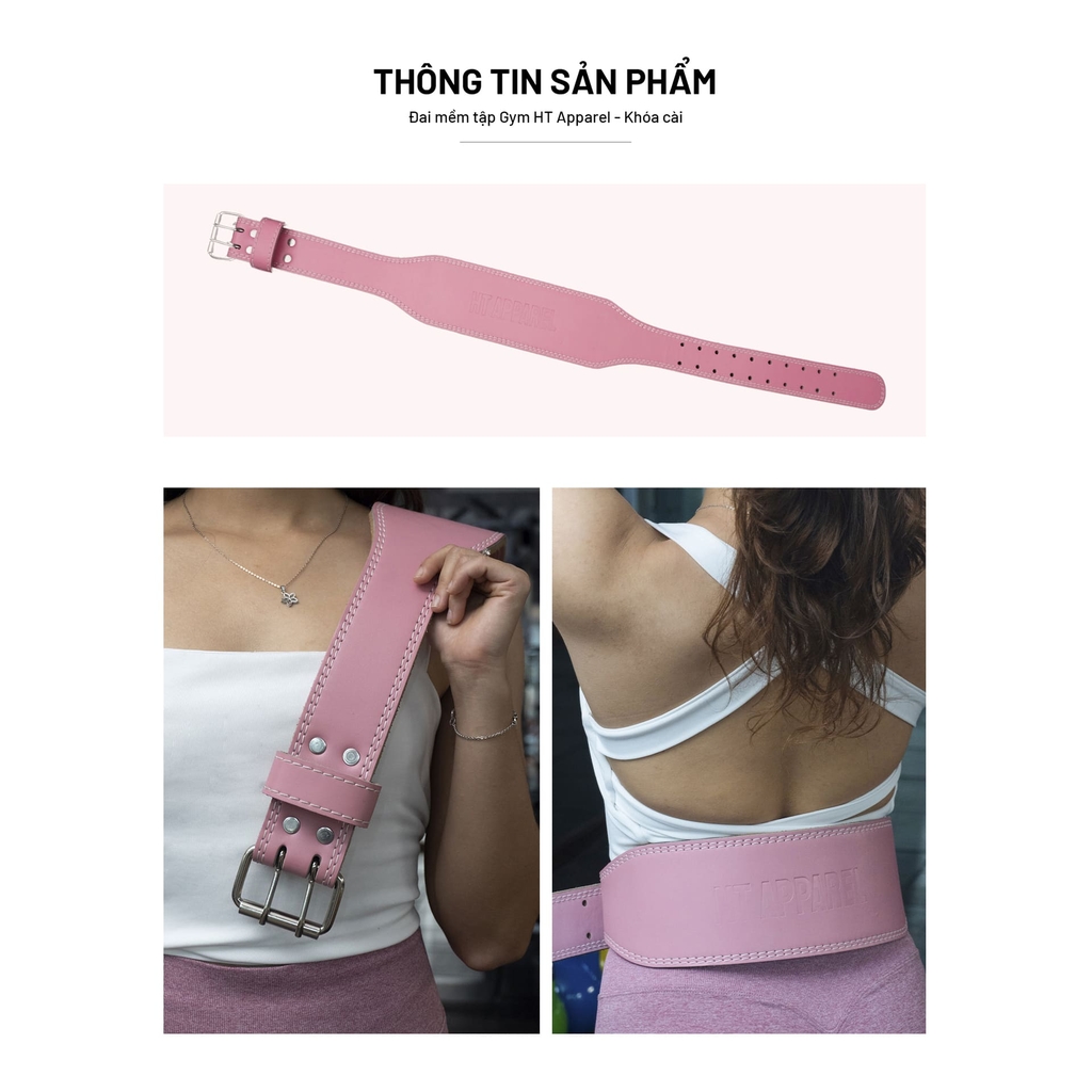 HT Apparel Leather Belt - Đai lưng tập Gym Khóa Cài - Pink Color