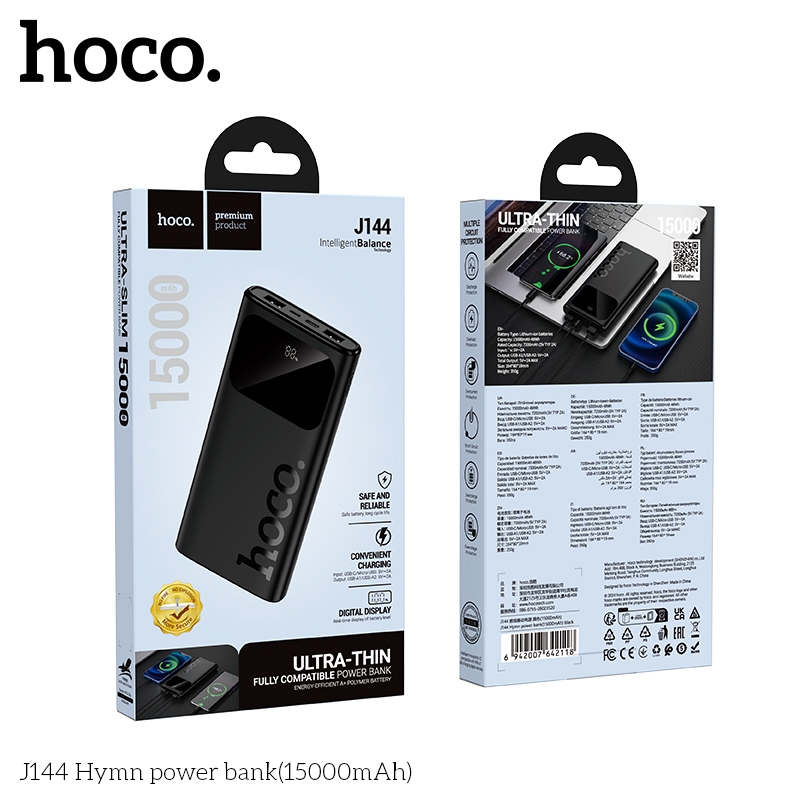 Pin dự phòng Hoco J144 15.000mAh 2 cổng Output USB-A, TypeC và MicroUSB ...