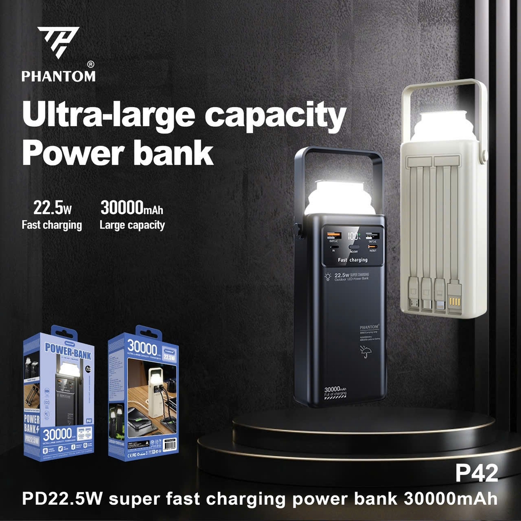 Pin sạc dự phòng PHANTOM P42 30.000mAh hỗ trợ QC 3.0 22.5W và TypeC PD ...