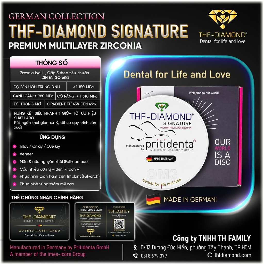Phôi sứ zirconia - Multi Translucent PLUS - 20mm - A4 - THF-DIAMOND SIGNATURE