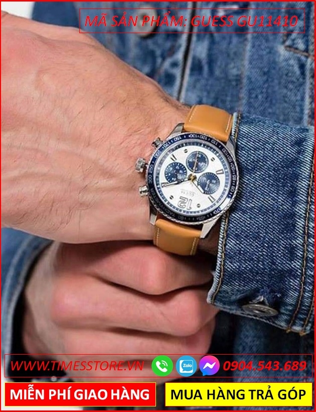 Wow Đẹp quá ️Đồng Hồ Nam Guess Tachymeter Dây Da Nâu