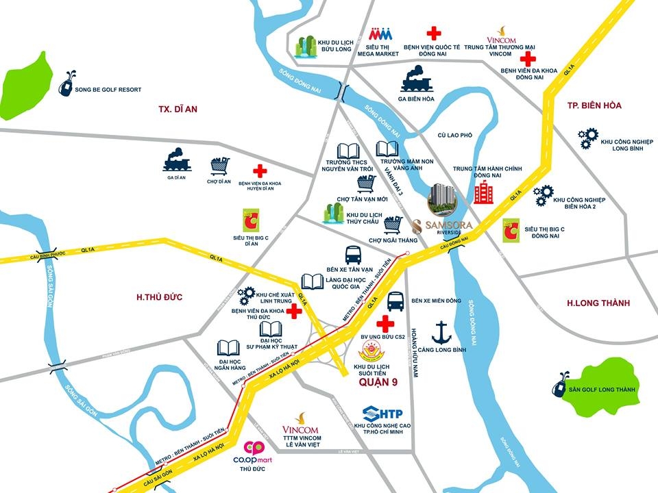 SƠ ĐỒ VỊ TRÍ SAMSORA RIVERSIDE CĂN HỘ BÌNH DƯƠNG XA LỘ HÀ NỘI