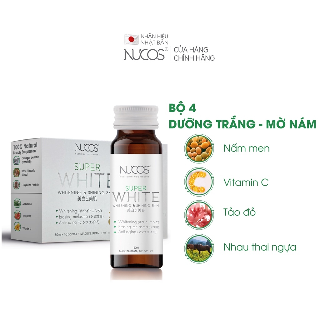 Collagen Uống Trắng Da Mờ Thâm Nám Nucos Super White 50Ml X 10 Chai