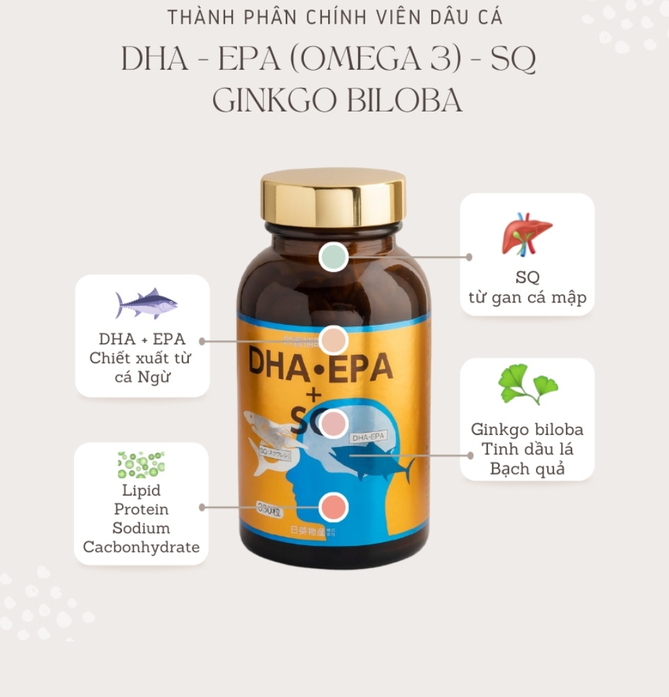 Viên Uống Dầu Cá Bổ Sung DHA & EPA SQ Nichiei Bussan Nhật Bản 330 Viên