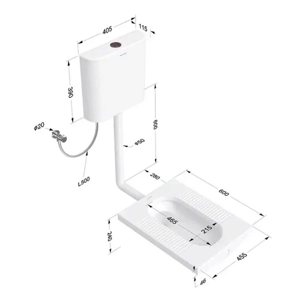 BÀN CẦU XỔM, KÉT NƯỚC TREO KẾT HỢP CHẬU RỬA, BCX-175
