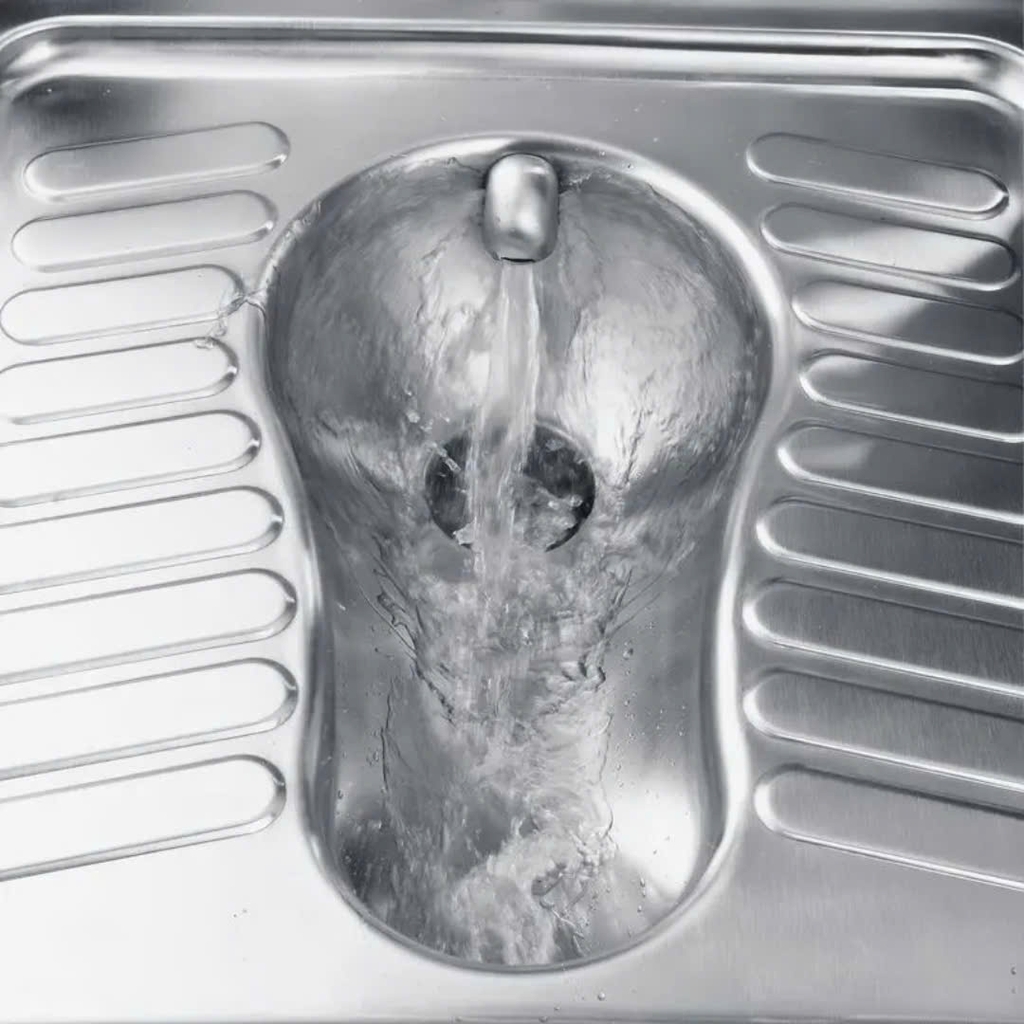 Bàn cầu xổm dùng cho WC công cộng, bệnh viện, trường học, bằng inox - KG205