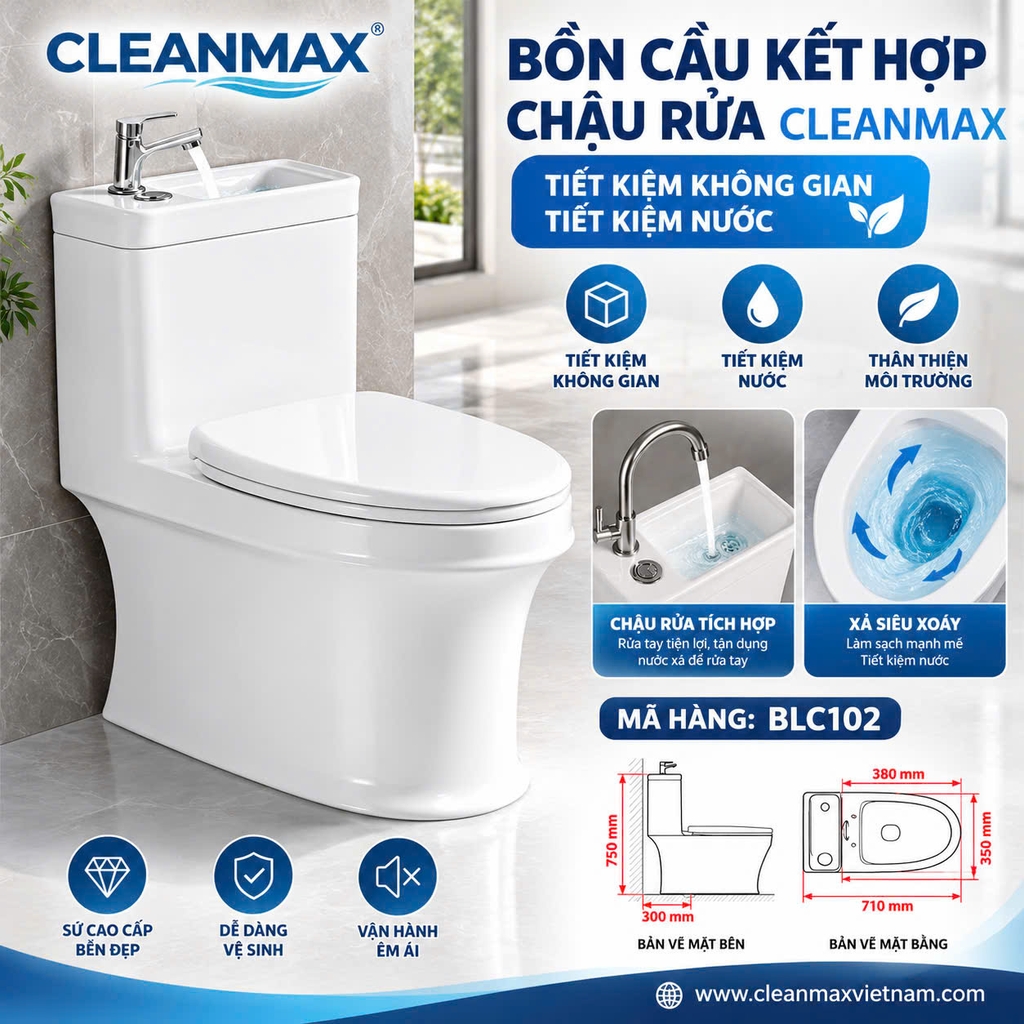 BÀN CẦU LIỀN CHẬU KẾT HỢP CHẬU RỬA - BLC010 CLEANMAX