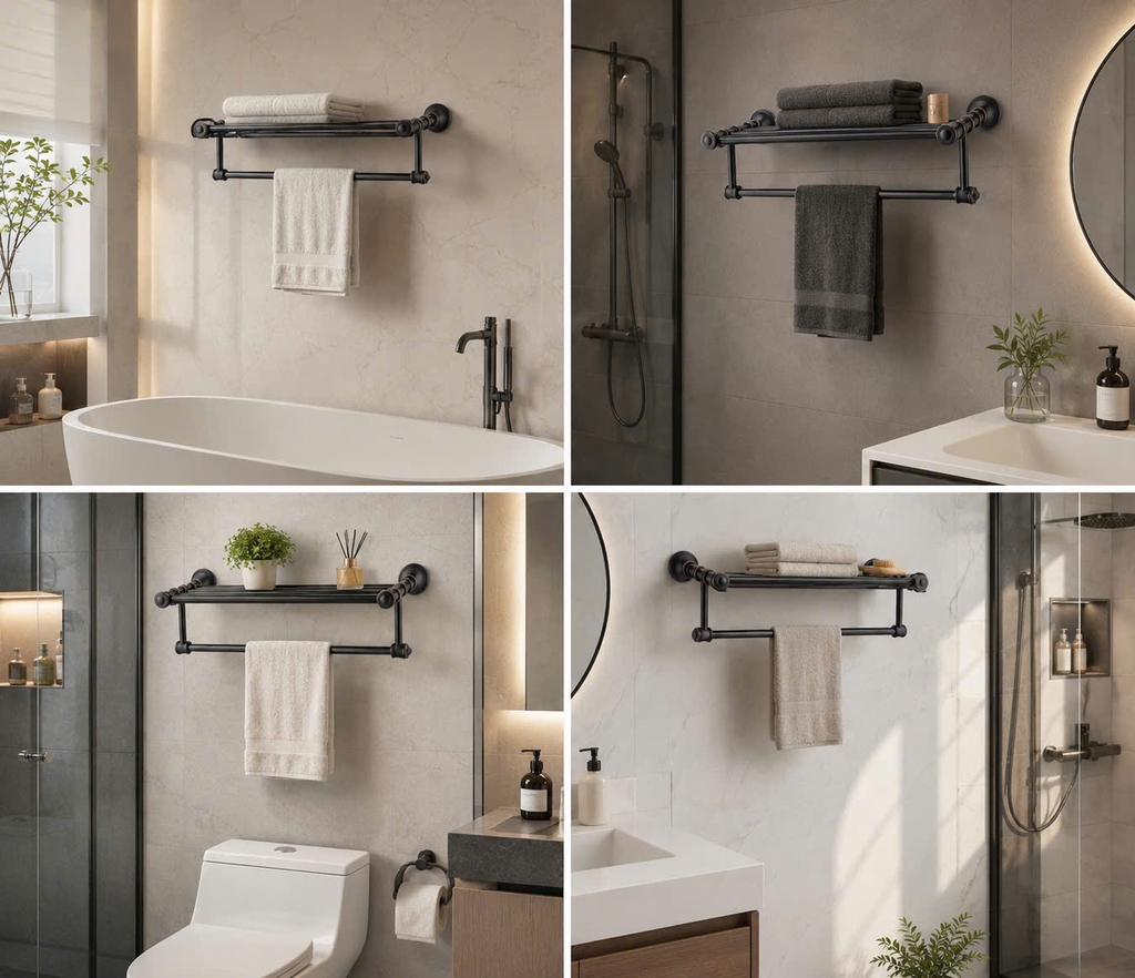 THANH VẮT KHĂN DÀN HAI TẦNG MÀU ĐEN - 23003B CLEANMAX