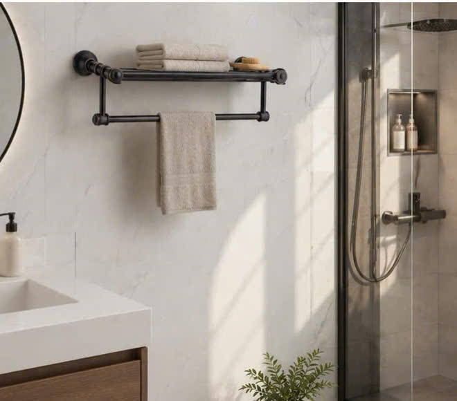 THANH VẮT KHĂN DÀN HAI TẦNG MÀU ĐEN - 23003B CLEANMAX