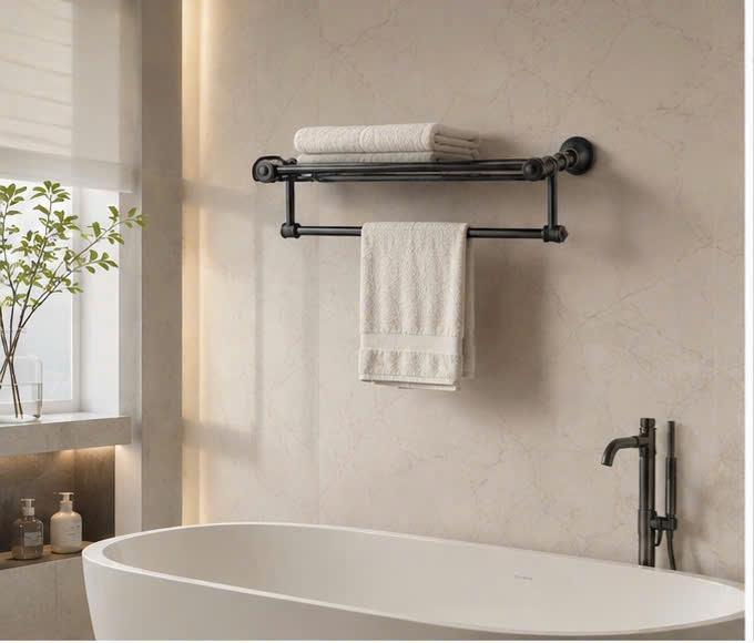 THANH VẮT KHĂN DÀN HAI TẦNG MÀU ĐEN - 23003B CLEANMAX