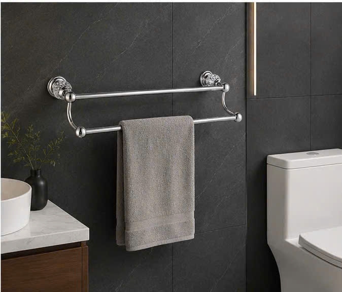 THANH VẮT KHĂN ĐÔI  ĐÍNH PHA LÊ -16002 CLEANMAX