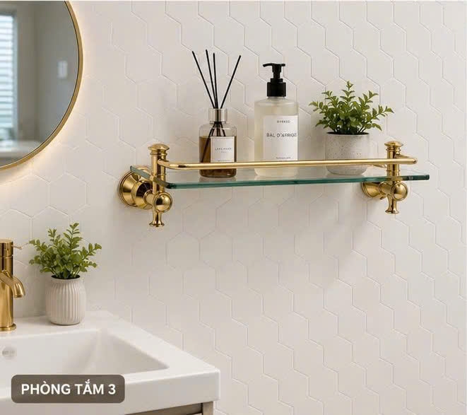 KỆ KÍNH ĐỂ MỸ PHẨM MẠ ĐỒNG VÀNG - 88005-1