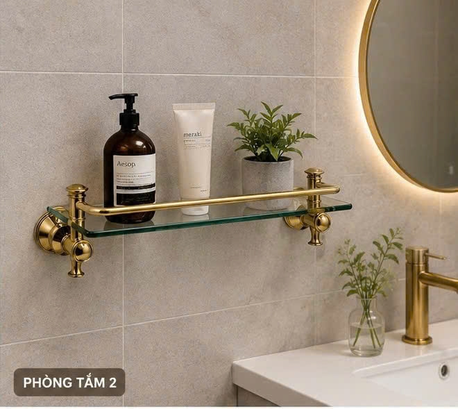 KỆ KÍNH ĐỂ MỸ PHẨM MẠ ĐỒNG VÀNG - 88005-1