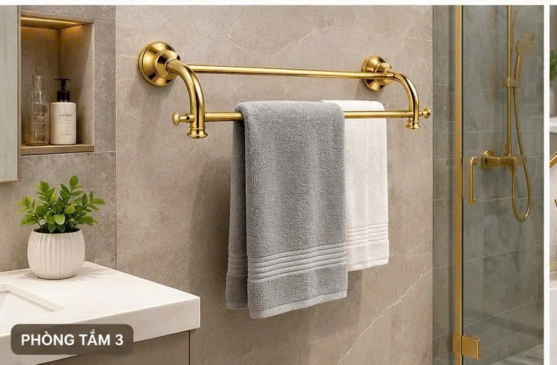 THANH VẮT KHĂN ĐÔI MẠ VÀNG  88002 CLEANMAX