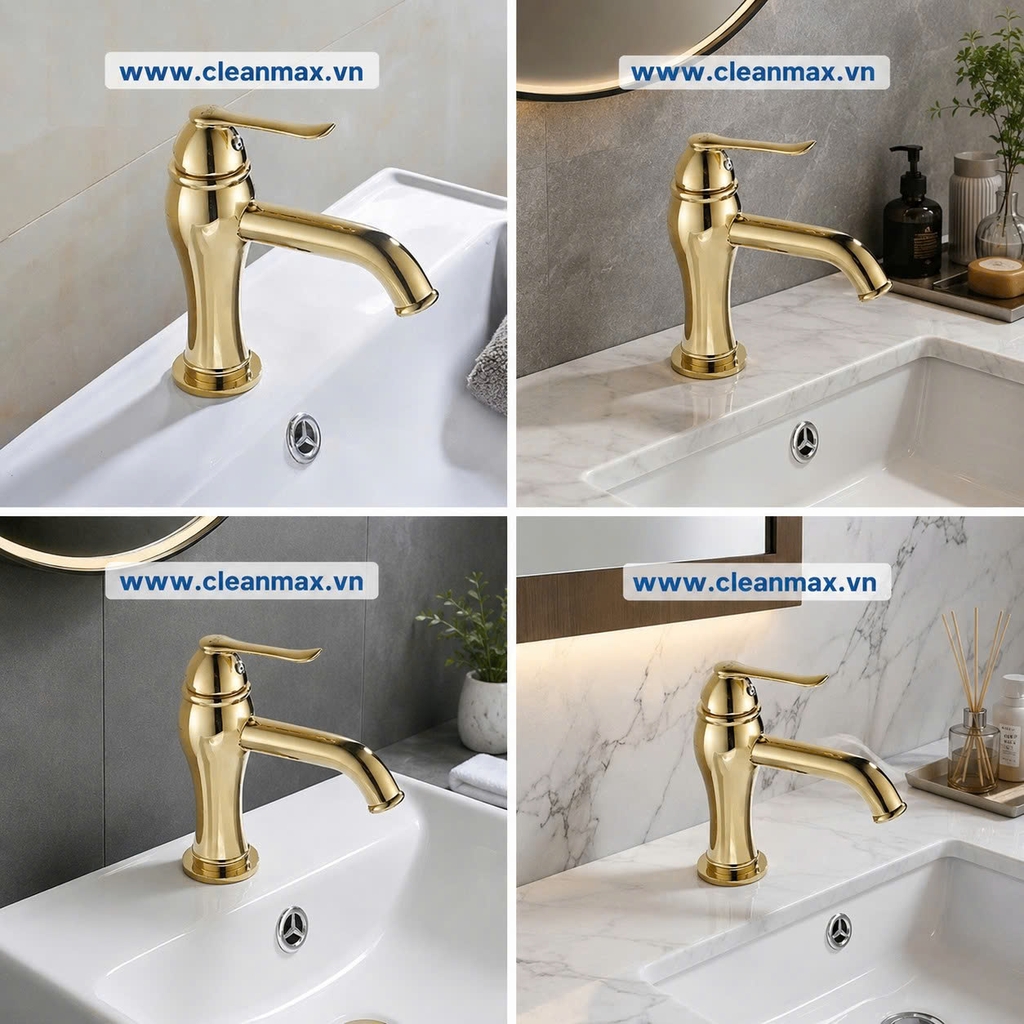 Vòi chậu 3 lỗ mạ vàng tân cổ điển 555 CLEANMAX