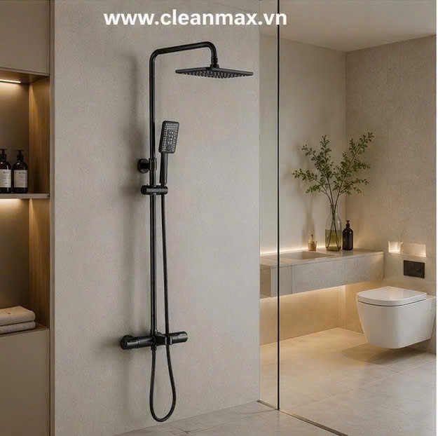 SEN CÂY TẮM ĐỨNG ĐIỀU CHỈNH NHIỆT ĐỘ MÀU ĐEN - S65 CLEANMAX