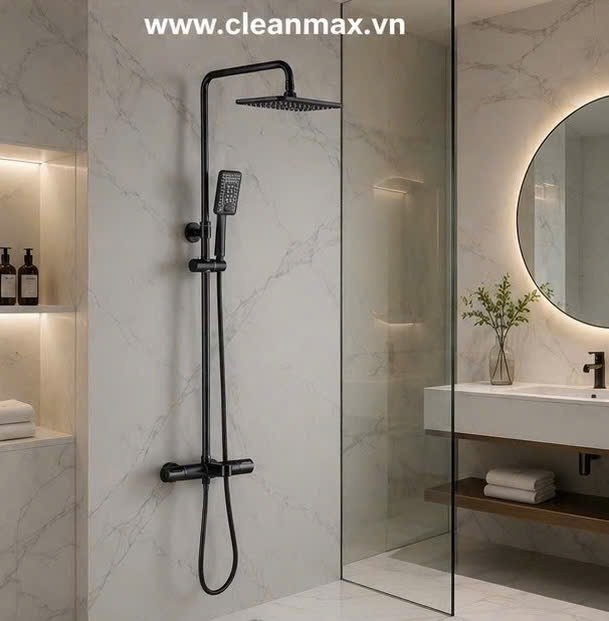SEN CÂY TẮM ĐỨNG ĐIỀU CHỈNH NHIỆT ĐỘ MÀU ĐEN - S65 CLEANMAX