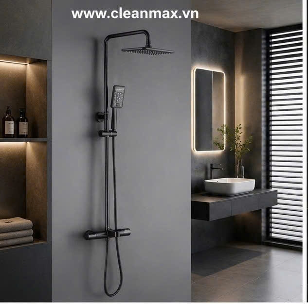 SEN CÂY TẮM ĐỨNG ĐIỀU CHỈNH NHIỆT ĐỘ MÀU ĐEN - S65 CLEANMAX
