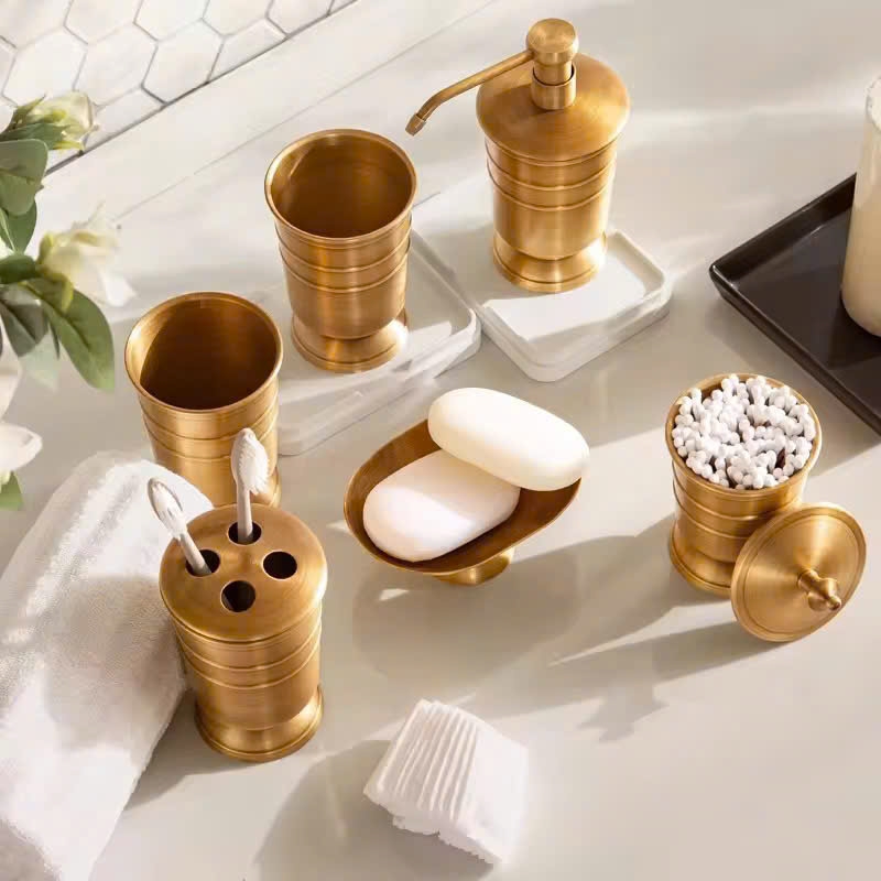 BỘ CỐC ĐÁNH RĂNG BẰNG ĐỒNG CỔ ĐIỂN ĐỂ BÀN - D1000