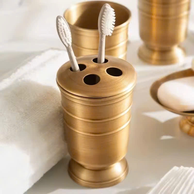 BỘ CỐC ĐÁNH RĂNG BẰNG ĐỒNG CỔ ĐIỂN ĐỂ BÀN - D1000