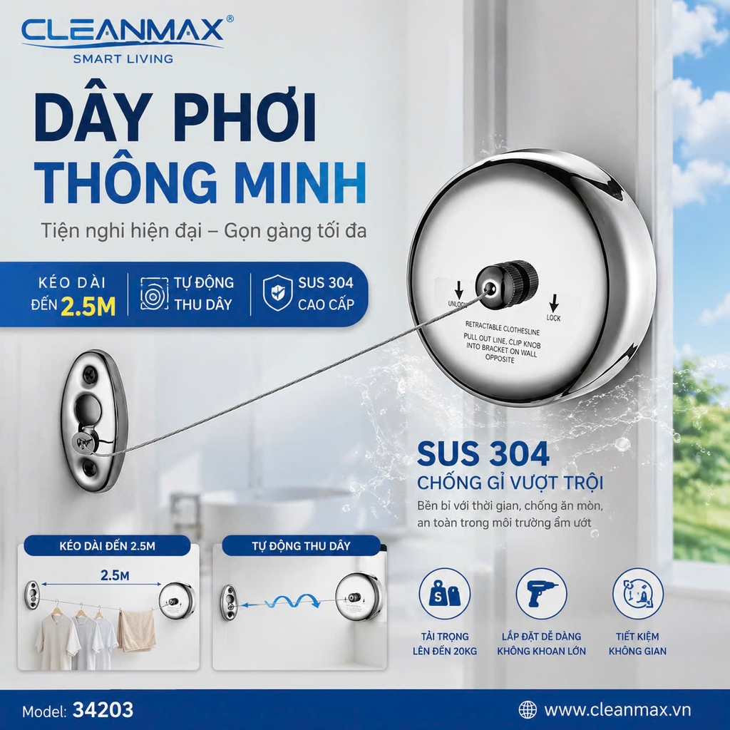 DÂY PHƠI THÔNG MINH CHO BAN CÔNG, PHÒNG TẮM 34203