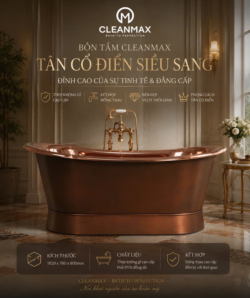 BỒN TẮM CỔ ĐIỂN KIỂU ITALY MÀU VÀNG - CLS1830 GOLD