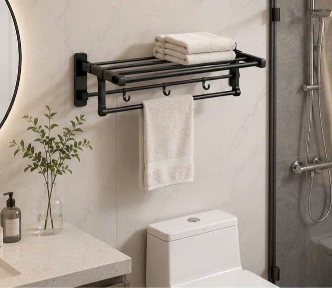 THANH VẮT KHĂN 2 TẦNG CÓ MÓC 8505 B màu đen