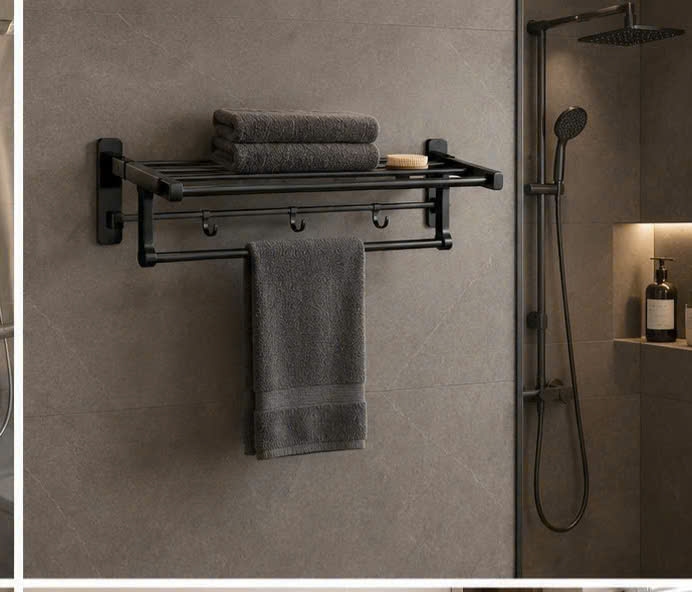 THANH VẮT KHĂN 2 TẦNG CÓ MÓC 8505 B màu đen